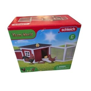 Schleich Farm World Hen Rooster and Chicks with Hen House New In Box